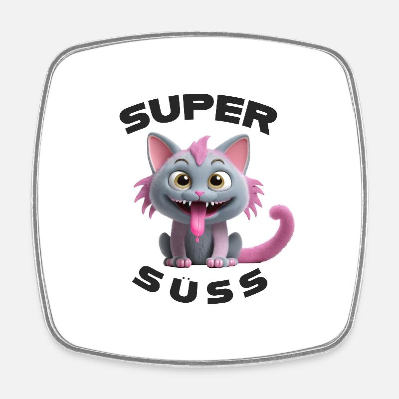 Monstre chat super mignon avec une longue langue - Magnet carré - blanc