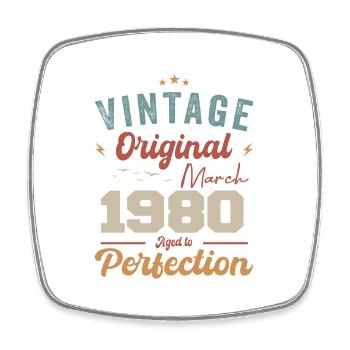 Mars 1980 ' s Vintage Born Vintage anniversaire - Magnet carré - blanc - Devant