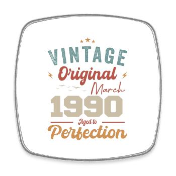 Mars 1990 Vintage Born Vintage Anniversaire - Magnet carré - blanc - Devant