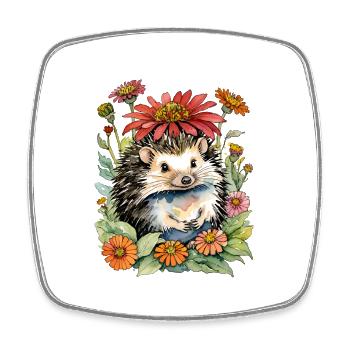 Hedgehog and Zinnias - Square fridge magnet - white - Front