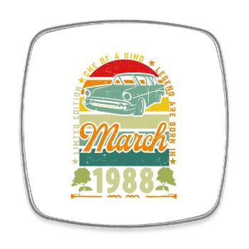 anniversaire mars 1988, Mars 1988, March 1988. - Magnet carré - blanc - Devant