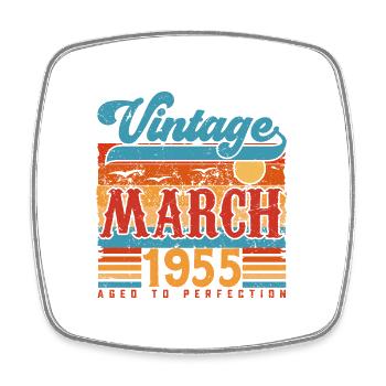 März 1955, Jahrgang März 1955 Geburtstagsgeschenk. - Viereckiger Kühlschrankmagnet - Weiß - Vorne