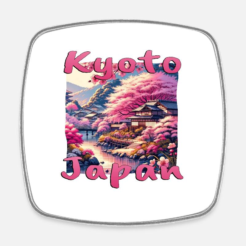 Magie de Kyoto : coucher de soleil, pagodes et rivière - Magnet carré - blanc