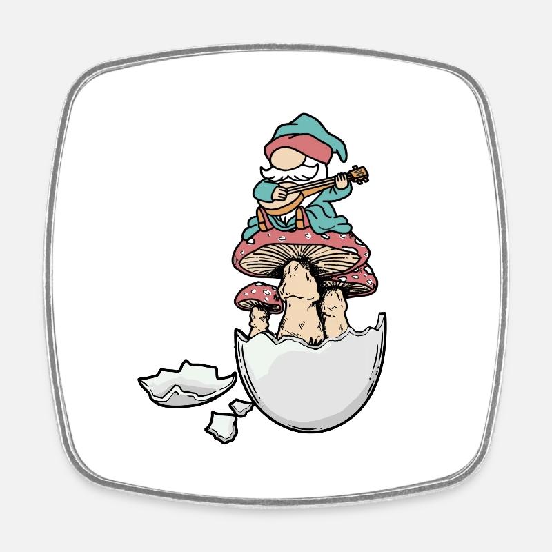 Eggshell Dwarf Gnome Gnome Fantasy Egg Mushrooms - Square fridge magnet - white