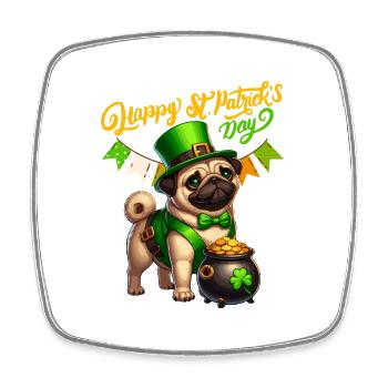 Pug St Patrick Dog Cute Ireland Shamrock Fun - Square fridge magnet - white - Front