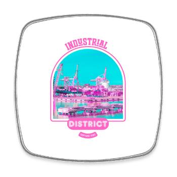 Pink industrial harbour in Finland - Square fridge magnet - white - Front