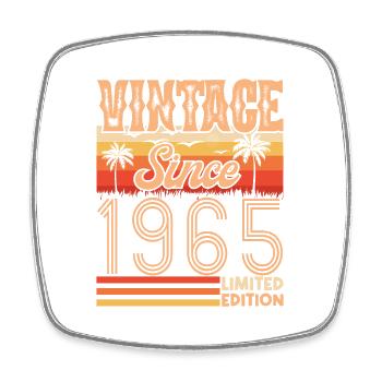 Birthday 1965. Vintage Born in 1965 Anniversary - Square fridge magnet - white - Front