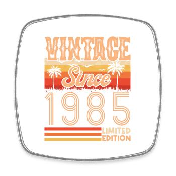1985. Vintage Born in 1985 Birthday - Square fridge magnet - white - Front