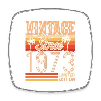 1973. Vintage Born in 1973 Birthday - Square fridge magnet - white - Front