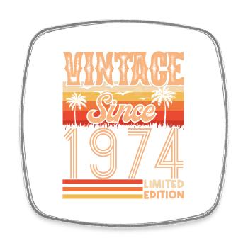 1974. Vintage Born in 1974 Birthday - Square fridge magnet - white - Front