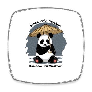 Panda with Bamboo Umbrella Bamboo-tiful Weather! - Square fridge magnet - white - Front