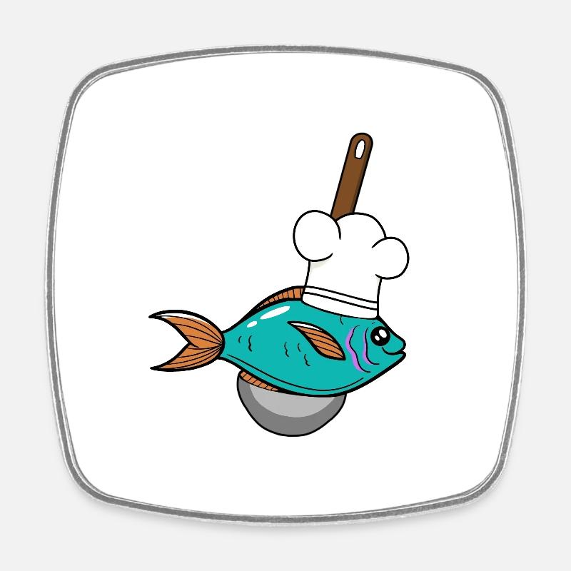 Poisson Poisson Chef Chapeau De Soupe Louche - Magnet carré - blanc