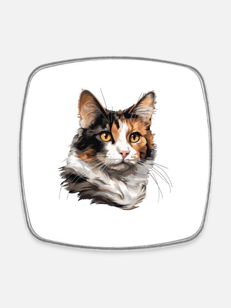Calico Cat Glückskatze - Viereckiger Kühlschrankmagnet - Weiß