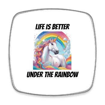 La vie est plus belle sous la licorne arc-en-ciel - Magnet carré - blanc - Devant