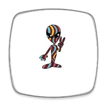 Alien Peace Zeichen Hand Klassisches Retro Lustiges UFO-Wortspiel - Viereckiger Kühlschrankmagnet - Weiß - Vorne