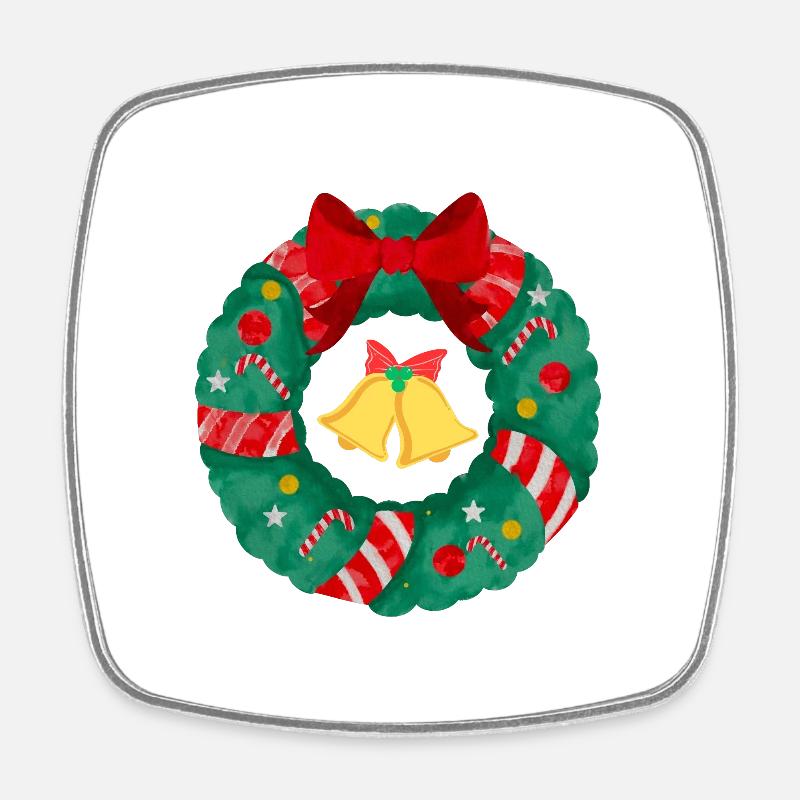 Christmas Wreath with Bells - Square fridge magnet - white