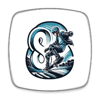 Skateboard Skater Design pour les garçons de 8 ans - Magnet carré - blanc - Devant