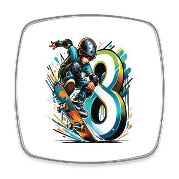Skateboard Skater Design pour les garçons de 8 ans - Magnet carré - blanc - Devant