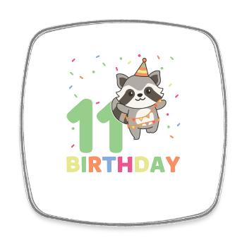 Raccoon for 11th birthday for children eleven years - Square fridge magnet - white - Front