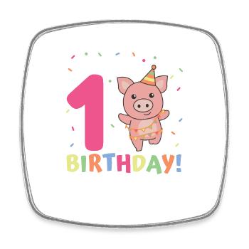 Cochon pour le 1er anniversaire pour les enfants d’un an - Magnet carré - blanc - Devant