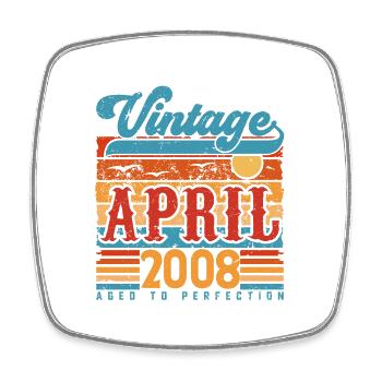 April 2008, April 2008 Vintage Anniversary Gift - Square fridge magnet - white - Front