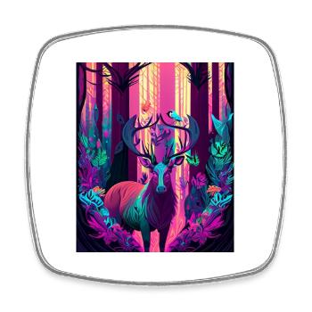 Leuchtender Waldhirsch mit Neonvogel - Viereckiger Kühlschrankmagnet - Weiß - Vorne