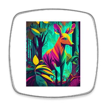 Neon Forest Deer: Nature's Colorful Wonder - Square fridge magnet - white - Front