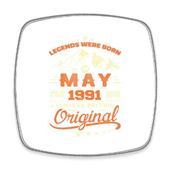 May 1991 Vintage Born In May 1991 Birthday May - Square fridge magnet - white - Front
