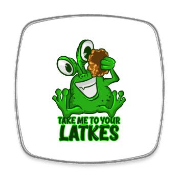 Take Me To Your Latkes T-Shirt Drôle Vert Espace - Magnet carré - blanc - Devant