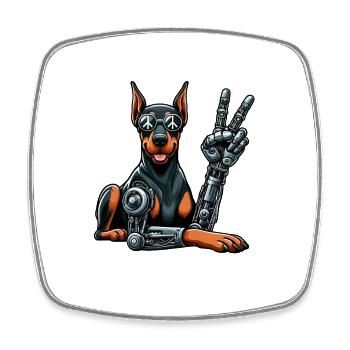 Dobermann Roboter Cyborg Hund Futuristisch - Viereckiger Kühlschrankmagnet - Weiß - Vorne