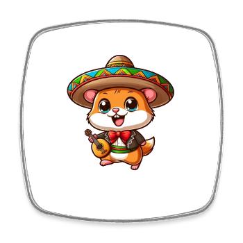 Cinco de Mayo Hamster : Mignon guitariste de Mariachi - Magnet carré - blanc - Devant