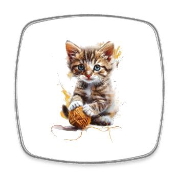 Playful kitten with ball of yarn - Square fridge magnet - white - Front