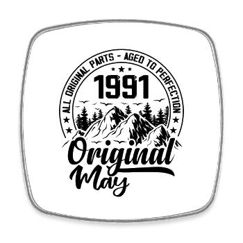 1991 May Original: 33 Years Anniversary Gift - Square fridge magnet - white - Front