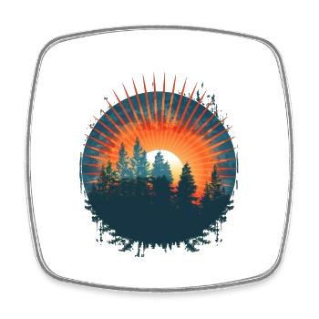 Aventure de silhouette de forêt de coucher de soleil - Magnet carré - blanc - Devant
