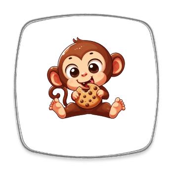 Cute Chimpanzee with Cookie Cartoon - Square fridge magnet - white - Front