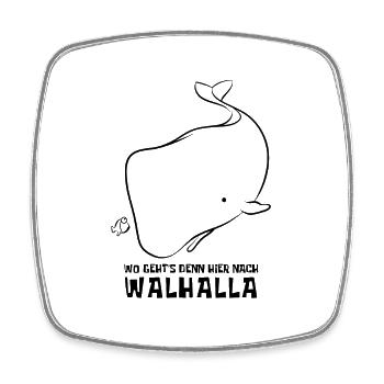 Wo geht's denn hier nach Walhalla - Wal - Spruch - Viereckiger Kühlschrankmagnet - Weiß - Vorne