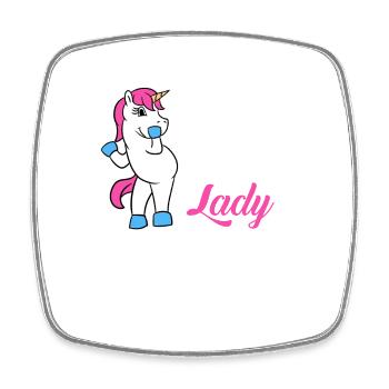 Licorne folle Lady T-shirt Licorne magique drôle - Magnet carré - blanc - Devant