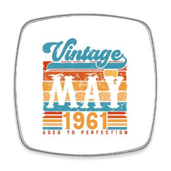 May 1961, Vintage May 1961 Anniversary Gift. - Square fridge magnet - white - Front
