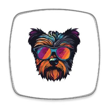 Yorkshire Terrier Hund Hipster Cool Party - Viereckiger Kühlschrankmagnet - Weiß - Vorne