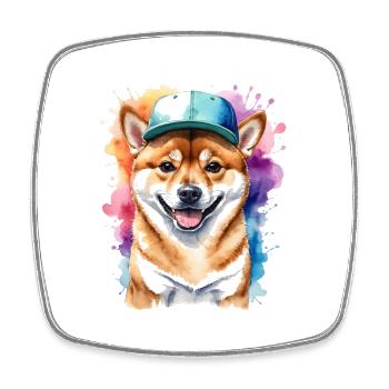 Shiba Inu Snapback Cap Hund Lustig Design Print - Viereckiger Kühlschrankmagnet - Weiß - Vorne