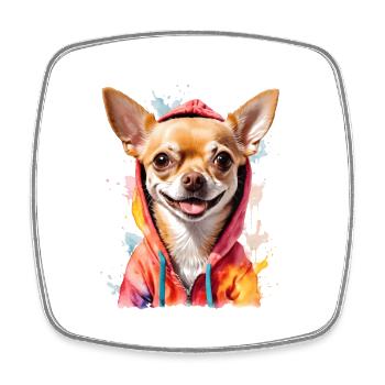Chihuahua Hoodie Hund Bunt Lustig Tier Print - Viereckiger Kühlschrankmagnet - Weiß - Vorne