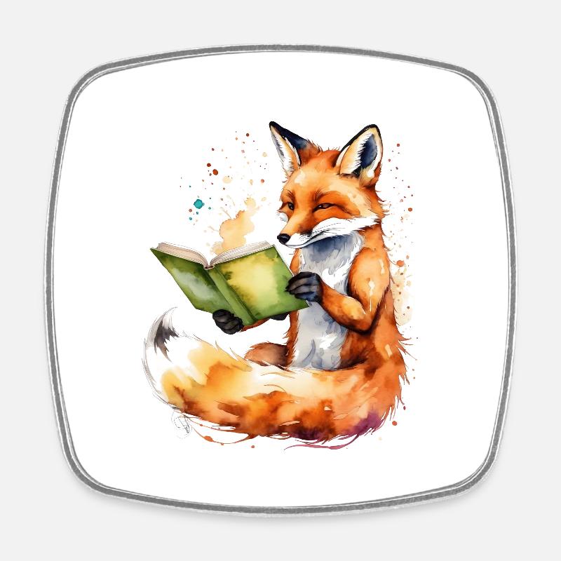 Fuchs Lesen Buch Bunt Tier Design Print - Viereckiger Kühlschrankmagnet - Weiß