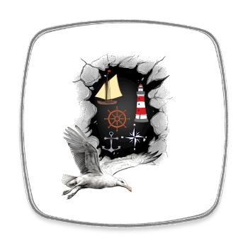 North Sea Lighthouse Lighthouses Seagulls Maritime Ship - Square fridge magnet - white - Front
