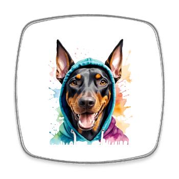 Dobermann Hoodie Hund Bunt Lustig Tier Print - Viereckiger Kühlschrankmagnet - Weiß - Vorne