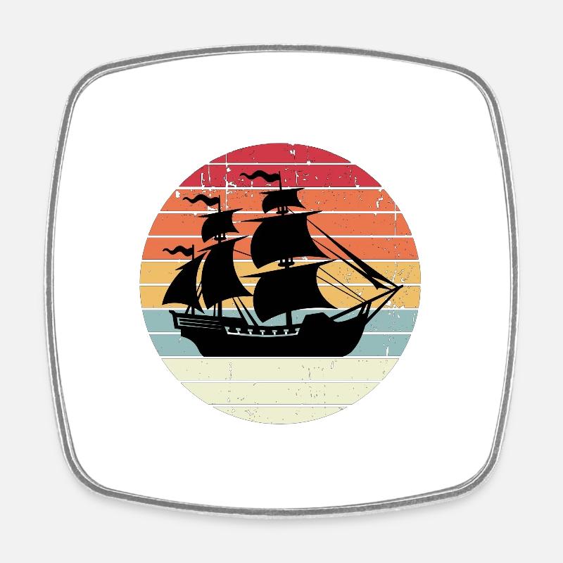 Pirate ship on the sea at sunset - Square fridge magnet - white