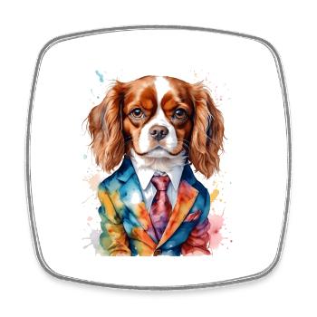 Cavalier King Charles Spaniel Suit Dog Print - Square fridge magnet - white - Front