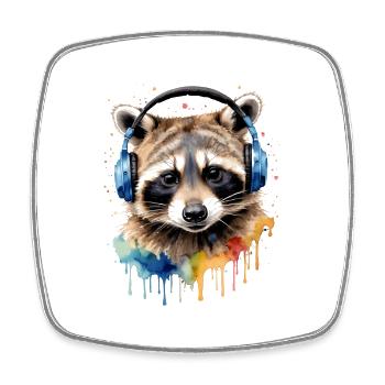 Waschbär Kopfhörer Musik Bunt Tier Design Print - Viereckiger Kühlschrankmagnet - Weiß - Vorne