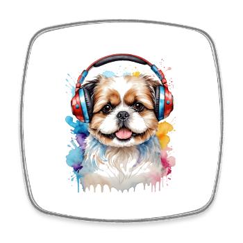 Shih Tzu Kopfhörer Hund Lustig Tier Design Print - Viereckiger Kühlschrankmagnet - Weiß - Vorne