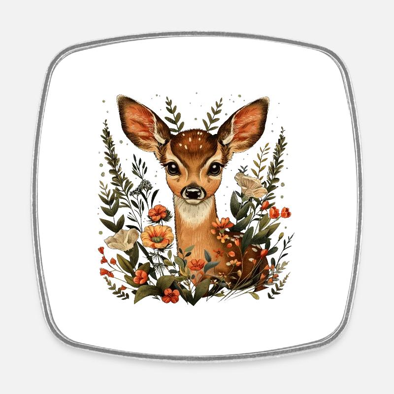 Fleurs Cerf - Magnet carré - blanc
