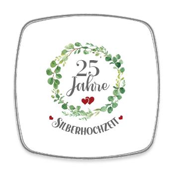25 Jahre Verheiratet Silber Ehe 25. Silberhochzeit - Viereckiger Kühlschrankmagnet - Weiß - Vorne